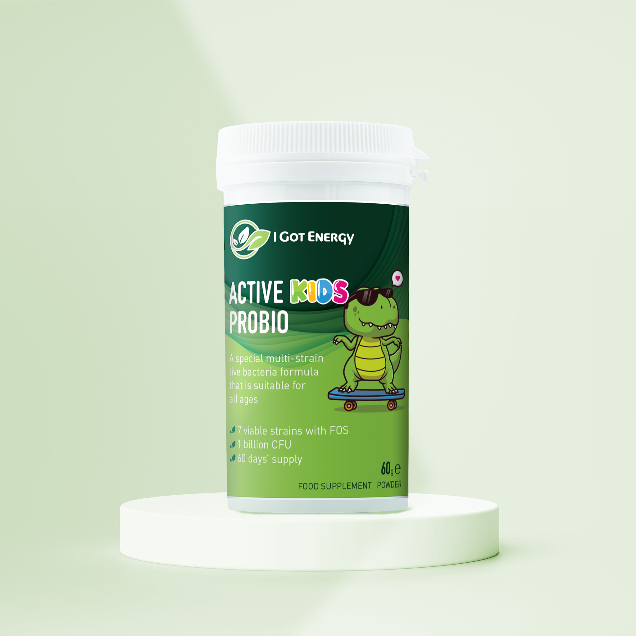 A live culture powder suitable for children – 1 billion strength, a specific combination of viable organisms from 7 strains