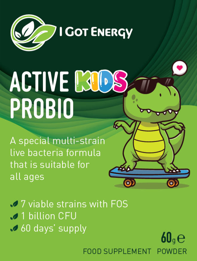 A live culture powder suitable for children – 1 billion strength, a specific combination of viable organisms from 7 strains